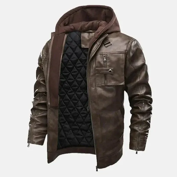 Aether Ace Aviator Mens Leather Jacket with Hood