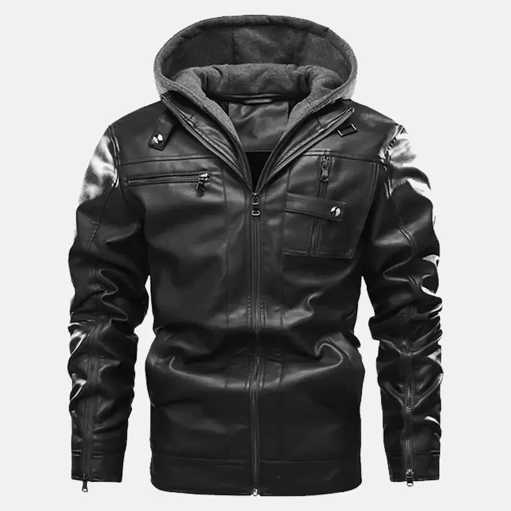 Aether Ace Aviator Mens Leather Jacket with Hood