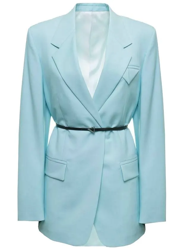 Belted Wool Blazer Jacket Light Blue