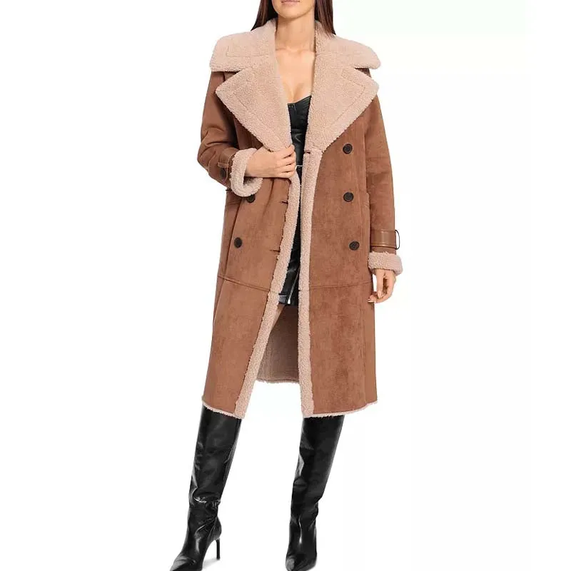 Best Winter High Quality Sheepskin Faux Shearling Trench Coat