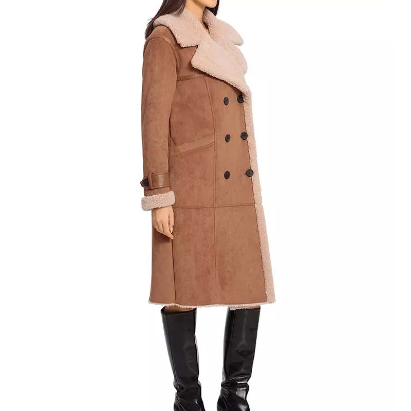 Best Winter High Quality Sheepskin Faux Shearling Trench Coat