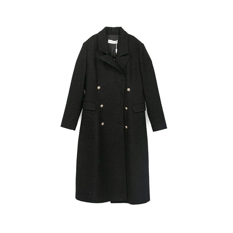 Black Double Breasted Tweed Trench Coats