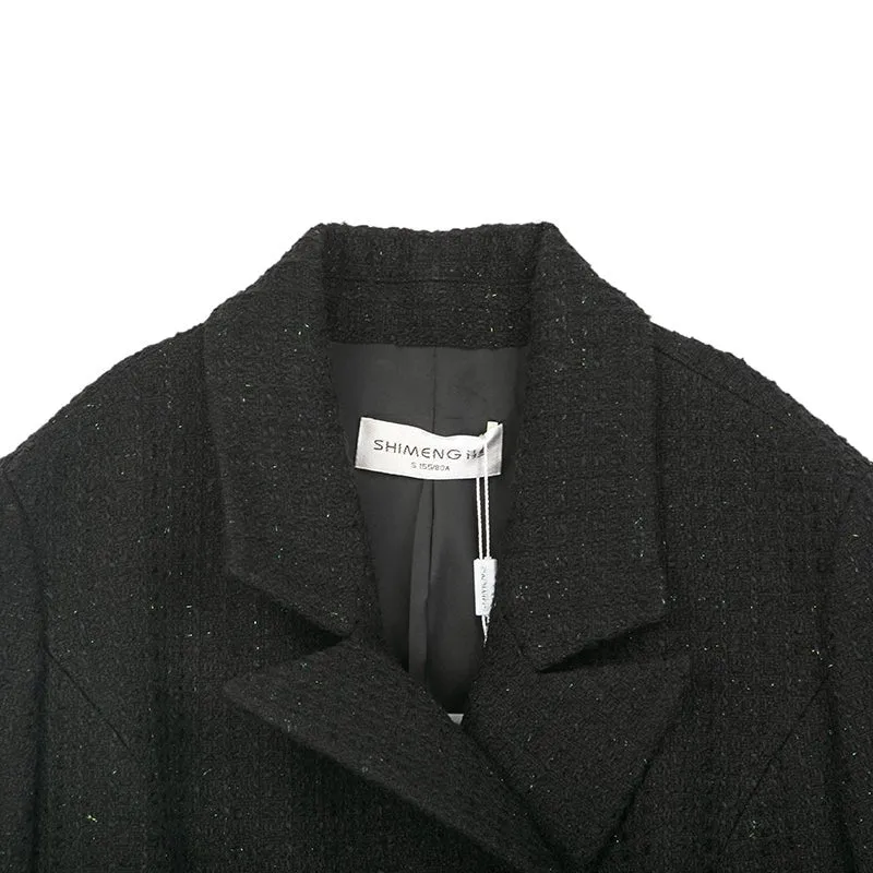 Black Double Breasted Tweed Trench Coats