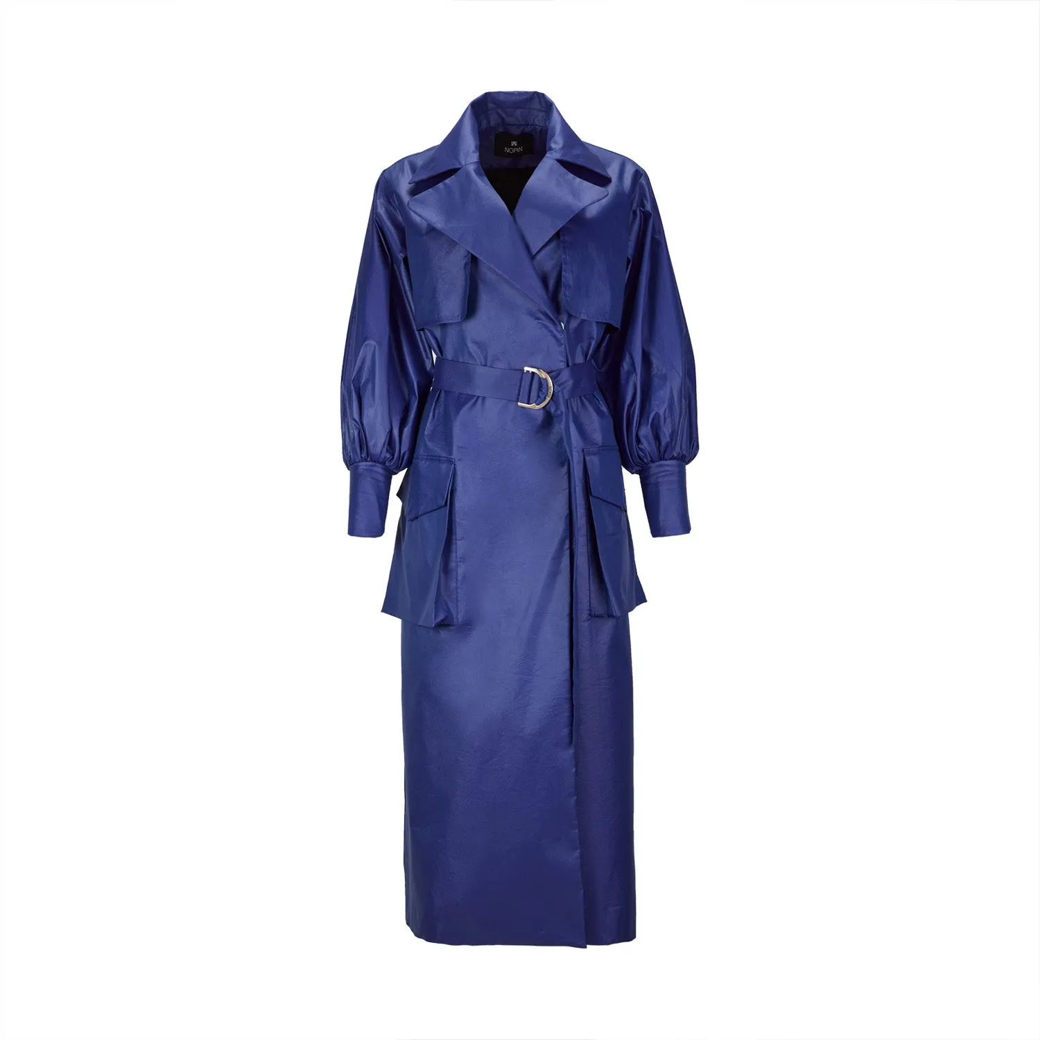 Blue Oversized Trench Coat with Belt