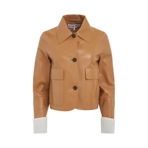 Button Jacket in Nappa Lambskin in Warm Desert