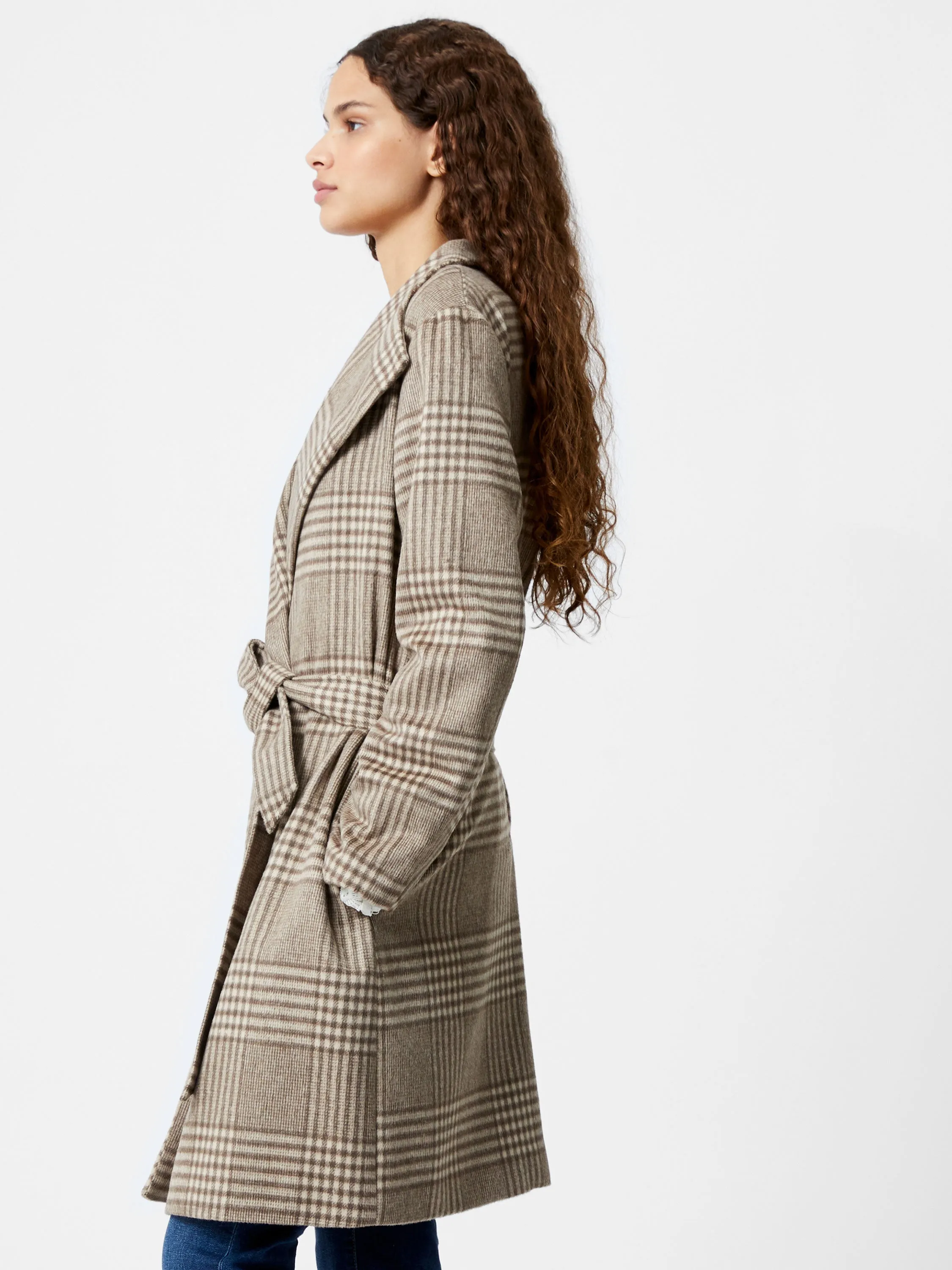 Check Belted Wrap Coat