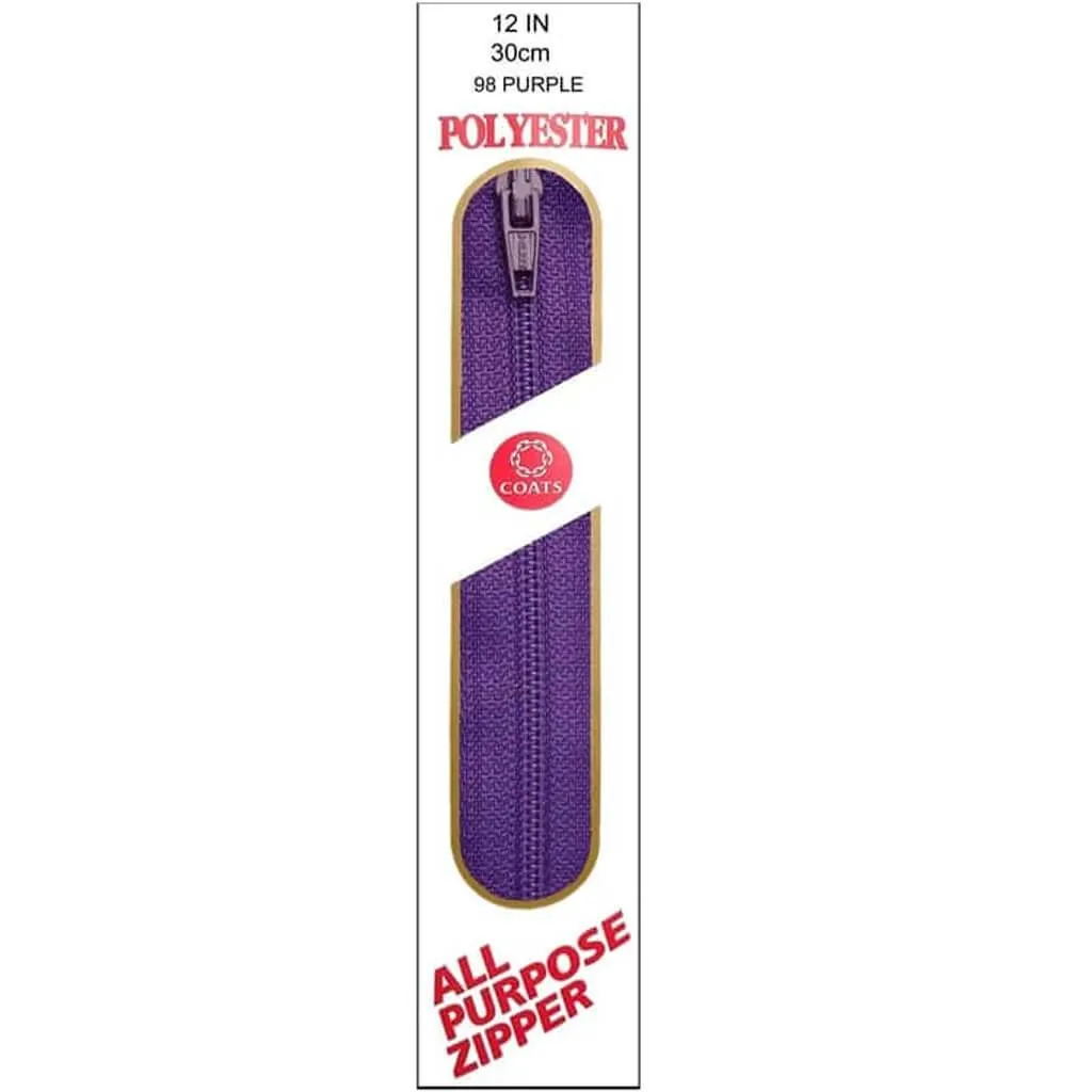 Coats All-Purpose Plastic Zipper 12in Purple