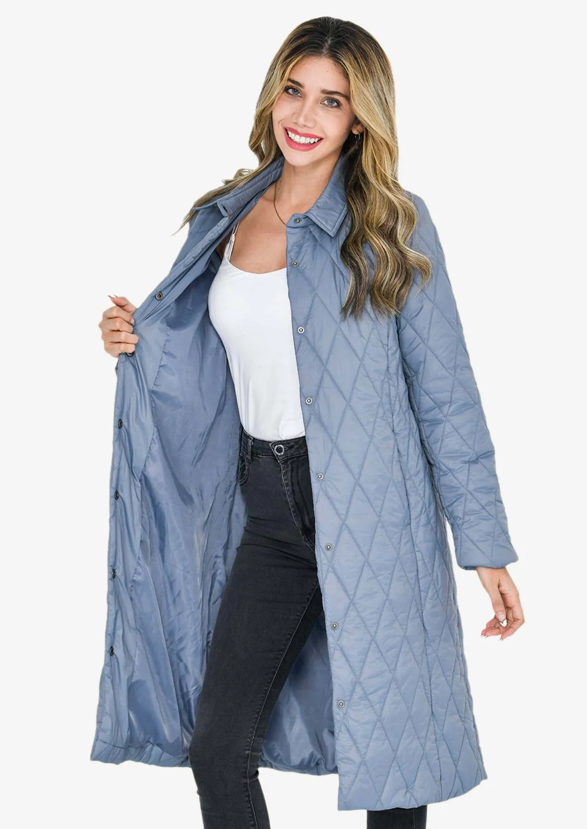 Diamond Quilted Long Coat