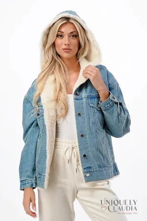 Evelyn Hooded Denim Jacket with Faux Fur Lining