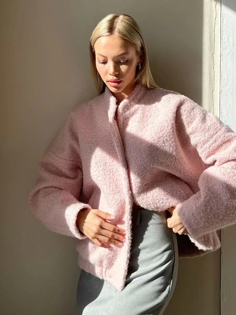 Fashionkova Nathaly Soft Pink Bouclé Jacket