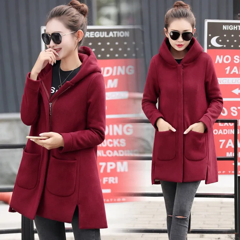 Fleece Long Hooded Coats