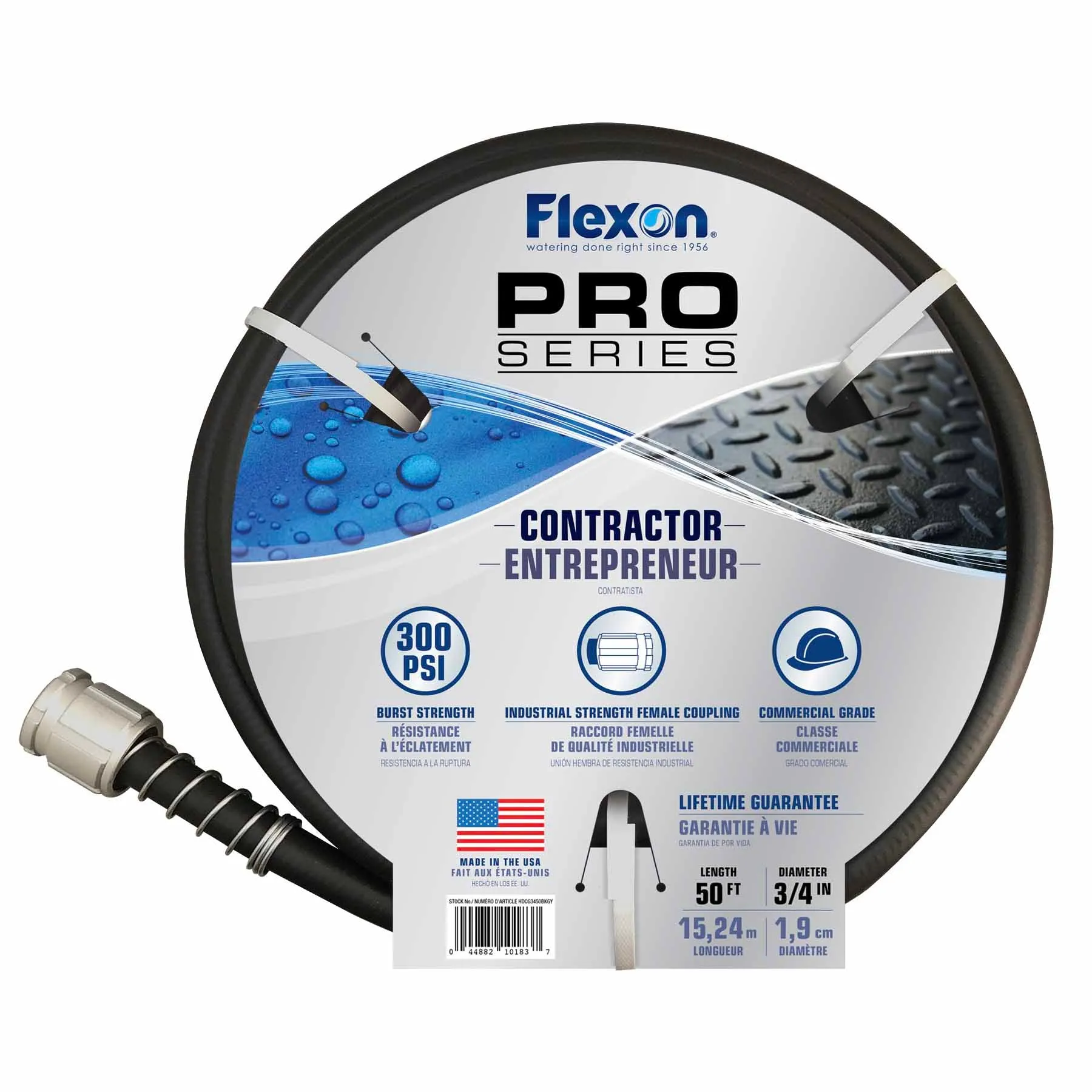 Flexon HDCG3450BKGY 50ft, 3/4" 6Ply, Black Rubber/Vinyl Hose