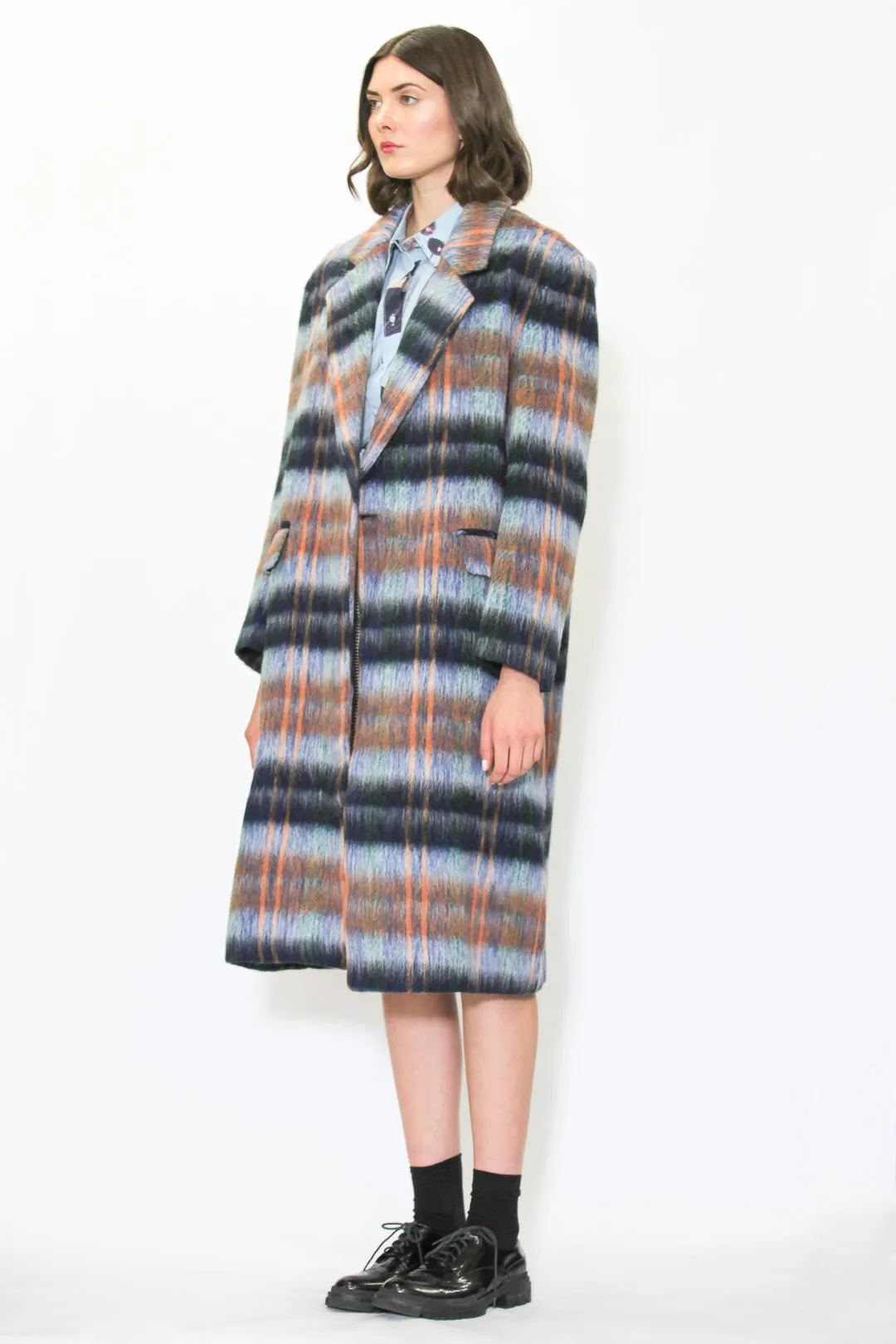 Heavy Wool Blue Plaid Coat