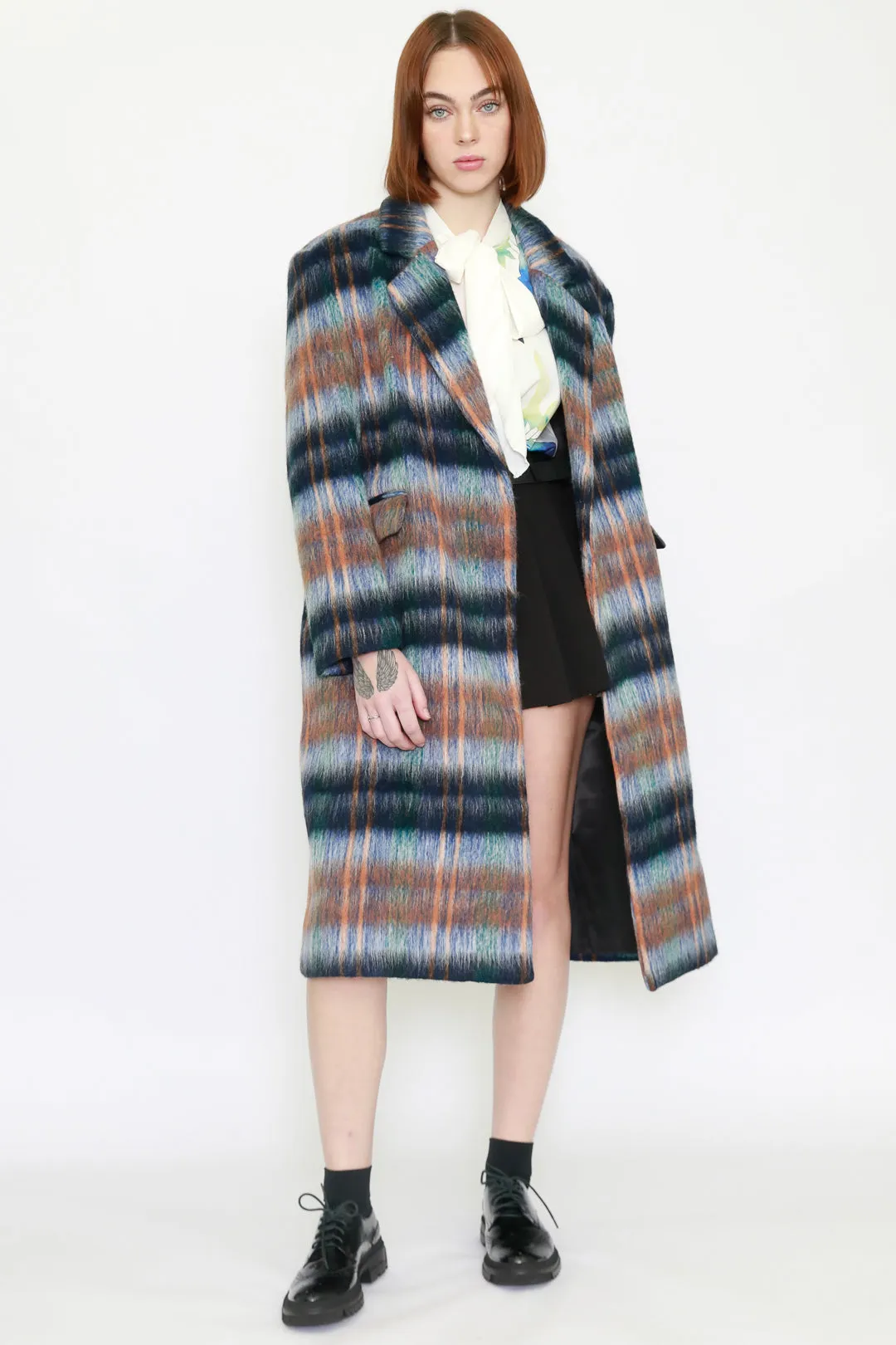 Heavy Wool Blue Plaid Coat