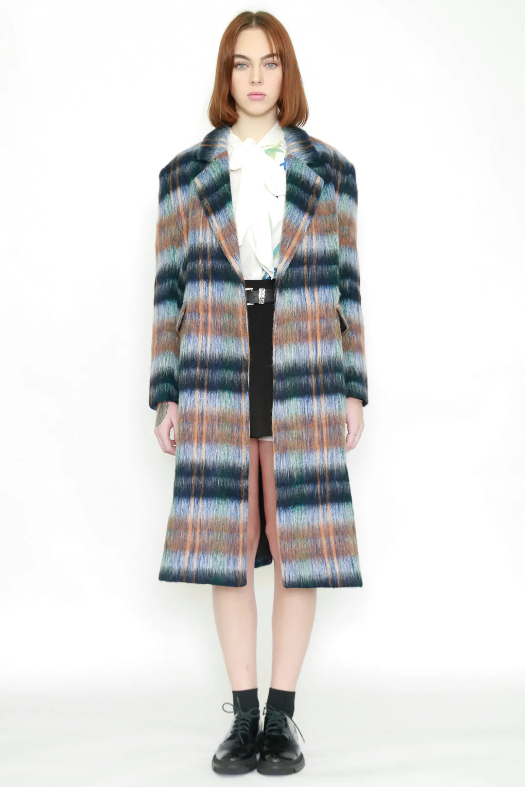 Heavy Wool Blue Plaid Coat