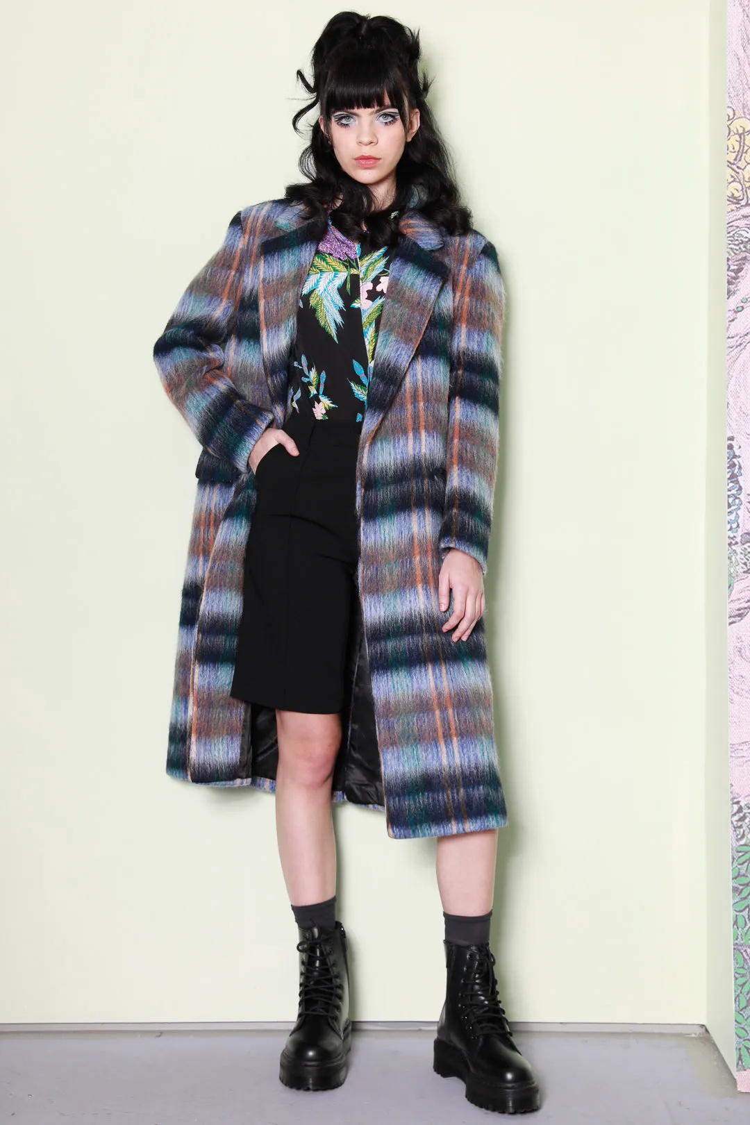 Heavy Wool Blue Plaid Coat