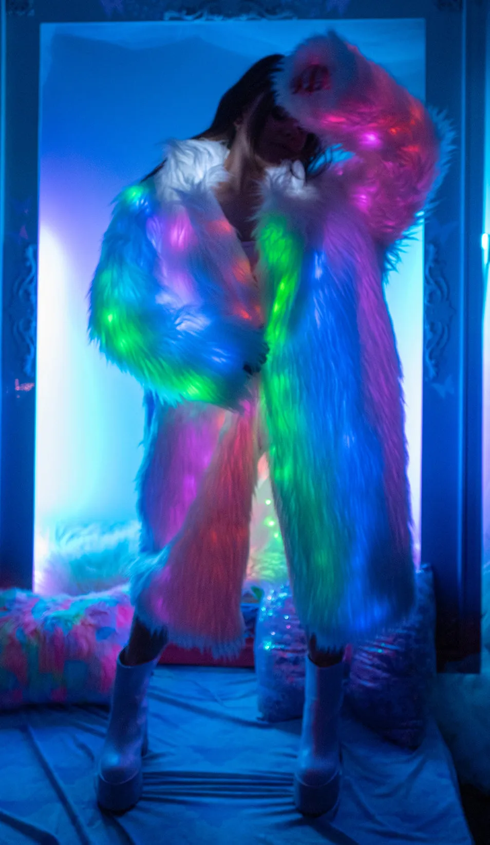 J. Valentine Rainbow Stripe Light-Up Coat - Festival Wear