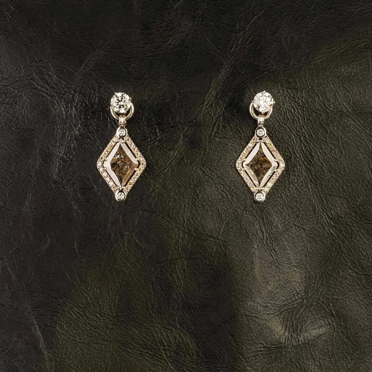 Kite Shaped Grey Diamonds Earrings