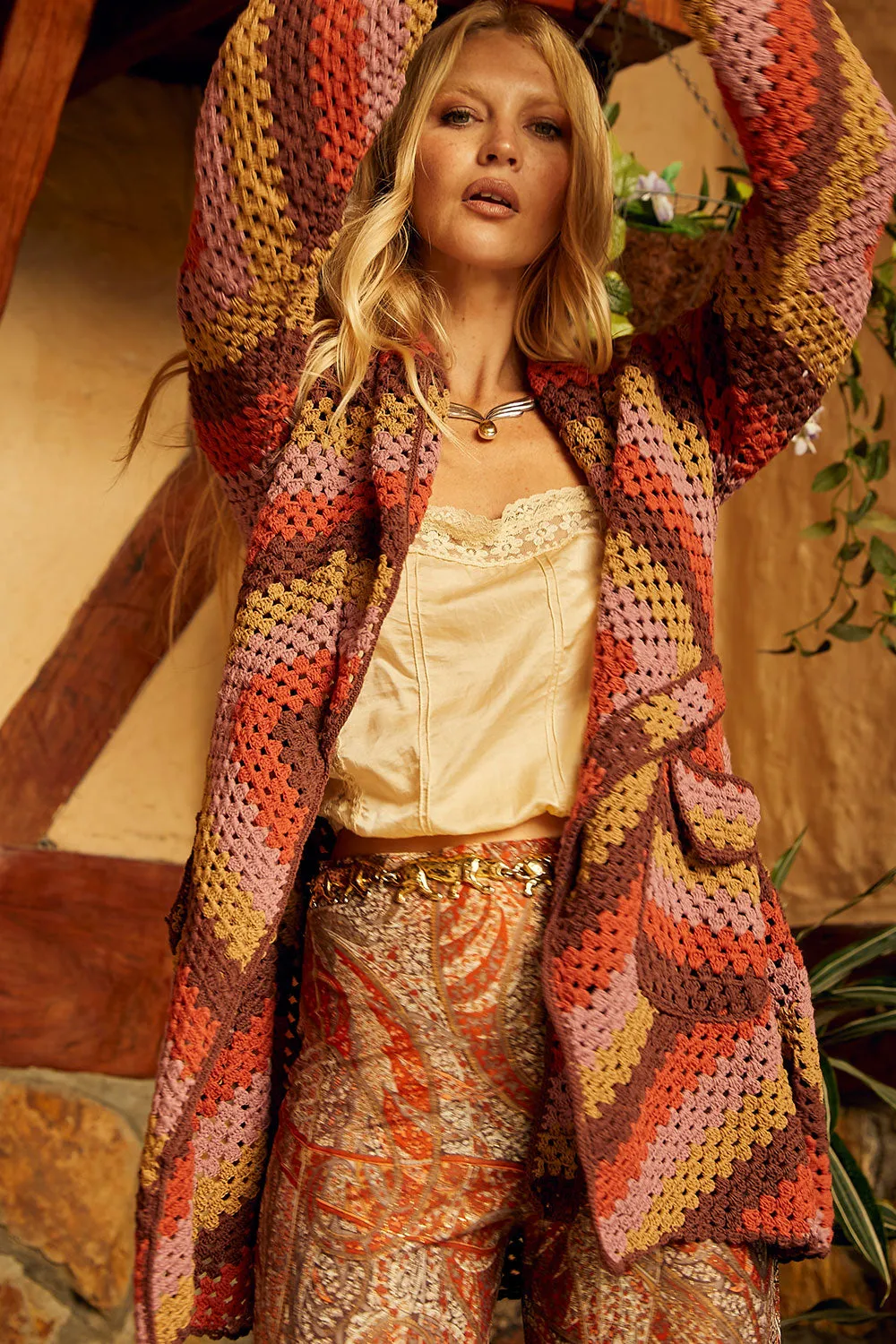 Magic Carpet Ride Short Crochet Coat - Autumn Leaves