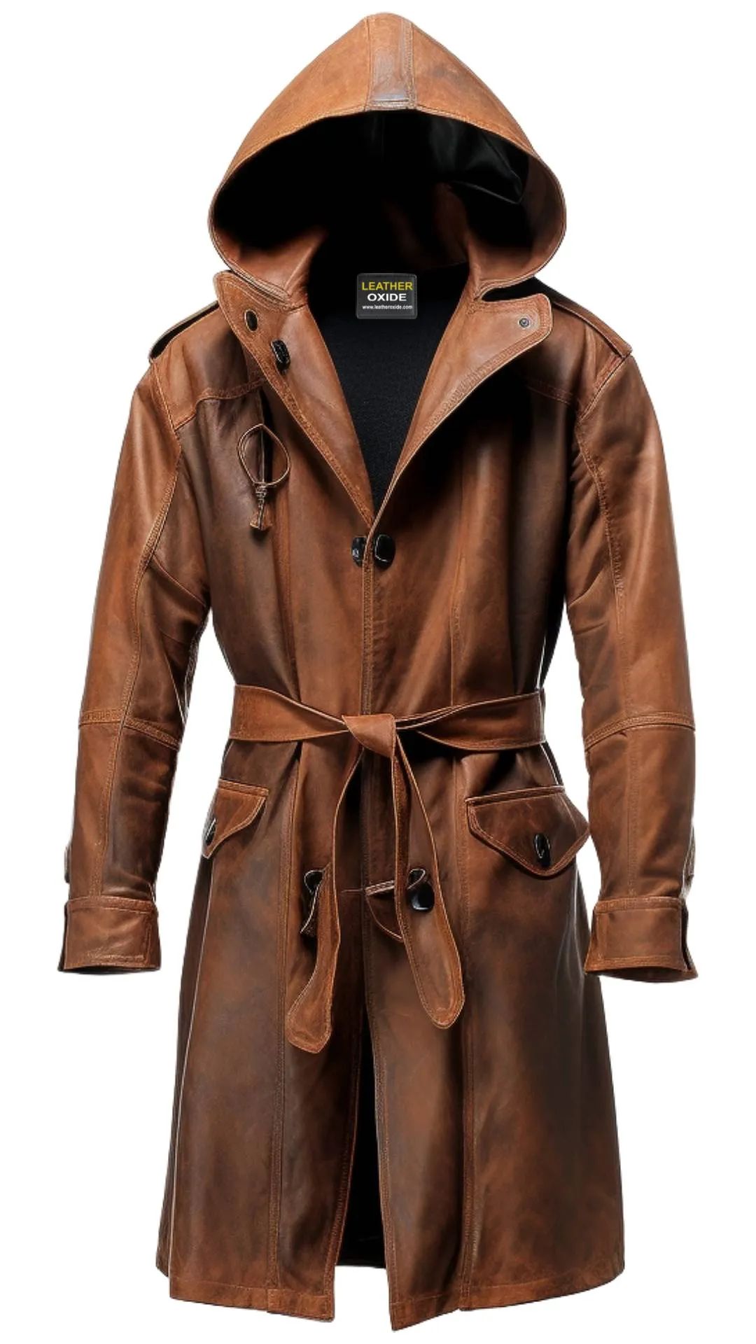 Men Vintage Hooded Leather Coat