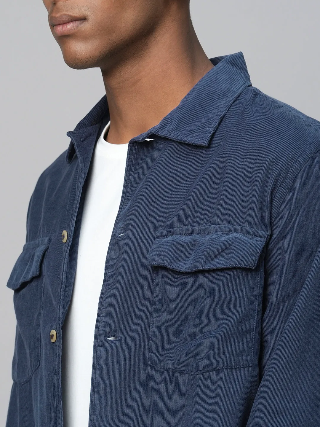 Men's Navy Cotton Regular Fit Jacket