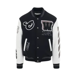 Moon Leather Sleeve Varsity Jacket in Black