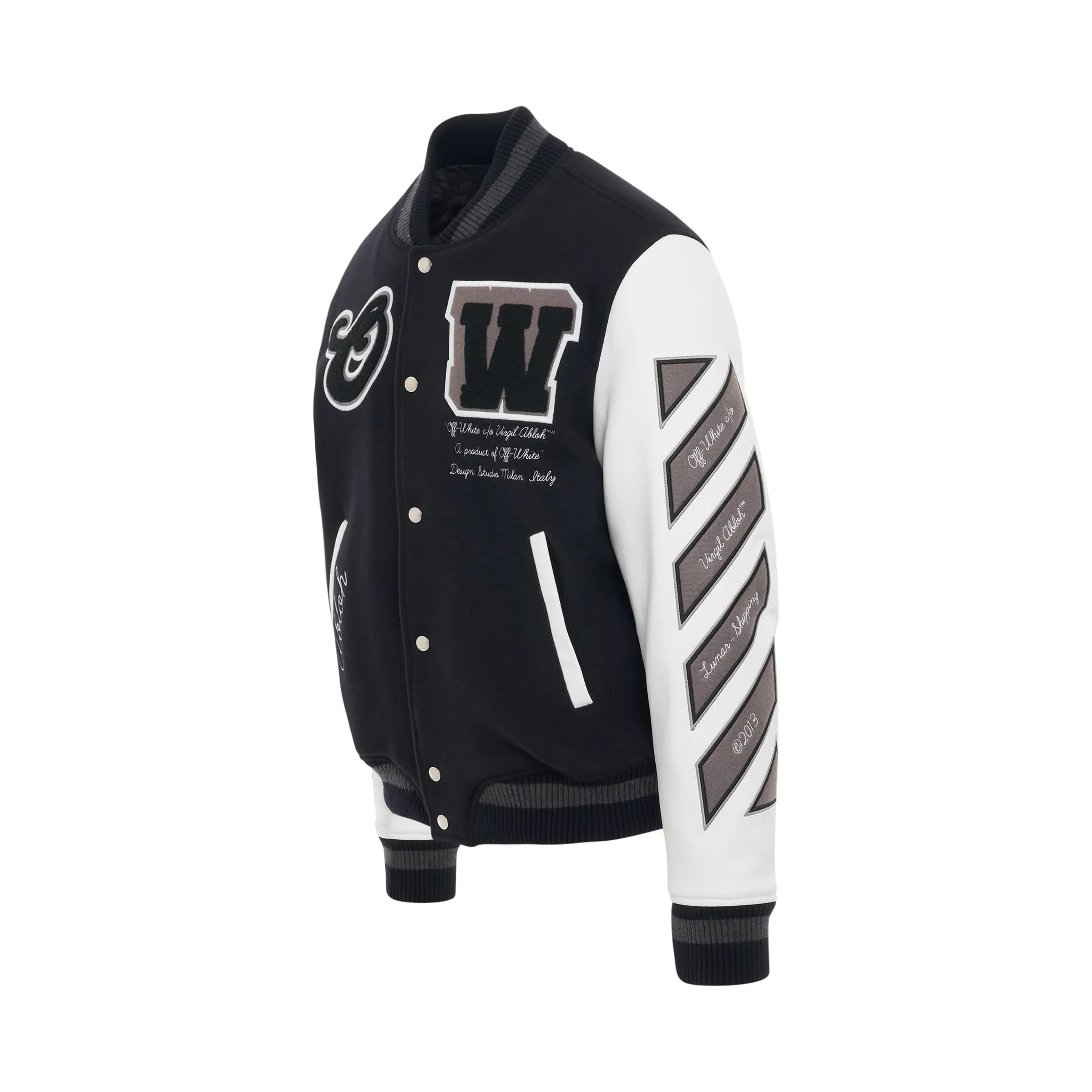 Moon Leather Sleeve Varsity Jacket in Black