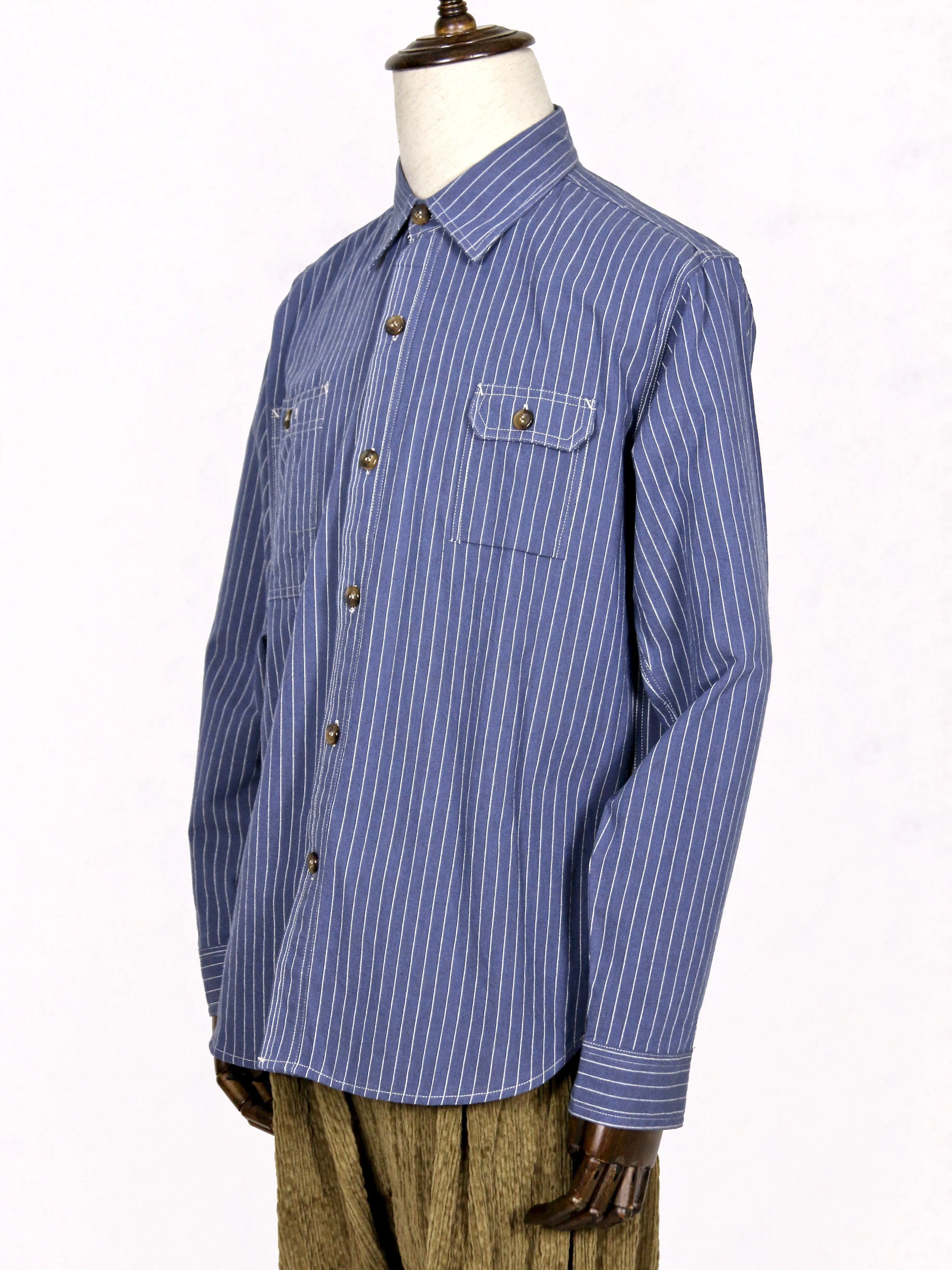 Multi-Pocket Striped Woven Cotton Shirt