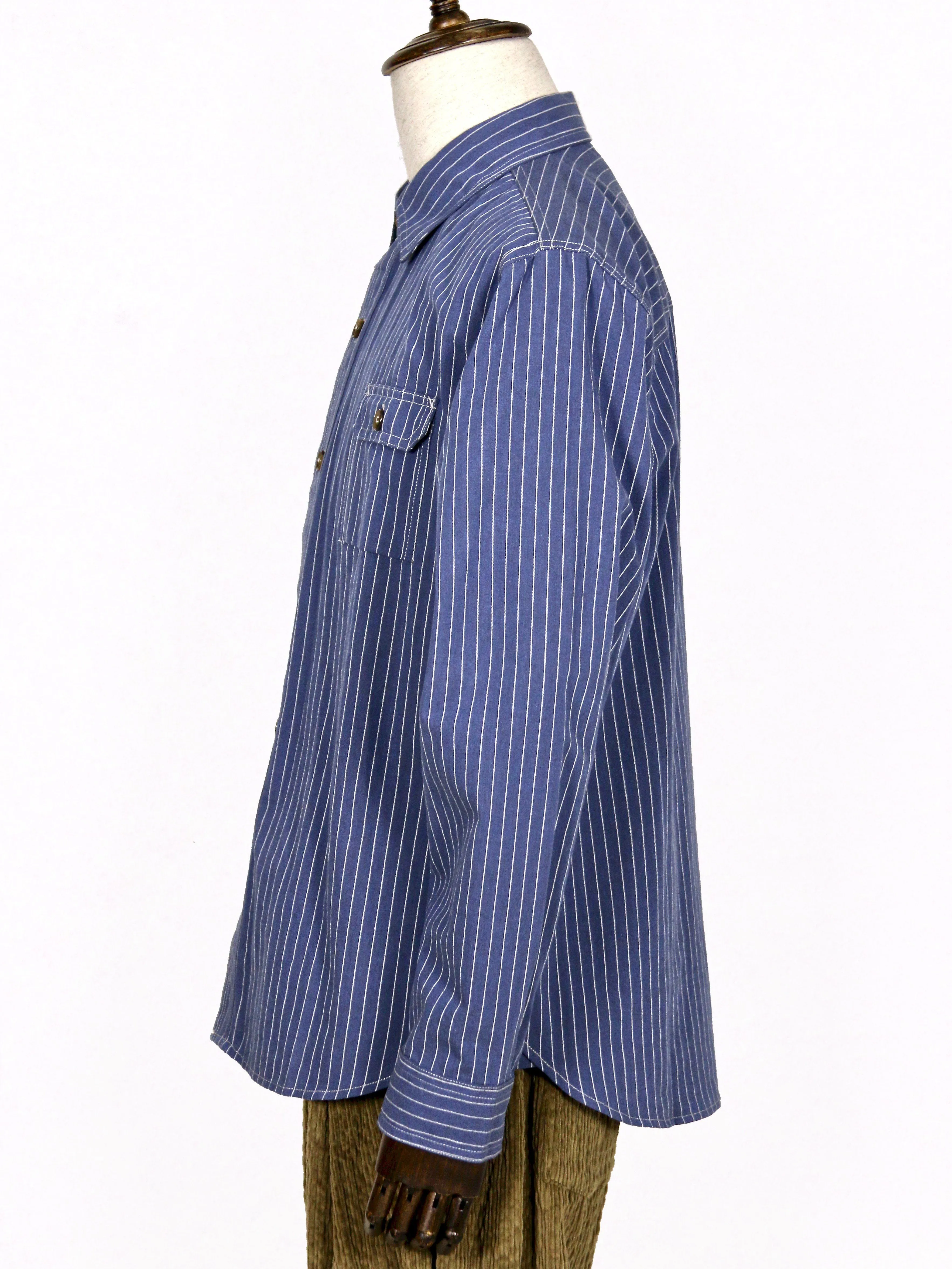 Multi-Pocket Striped Woven Cotton Shirt