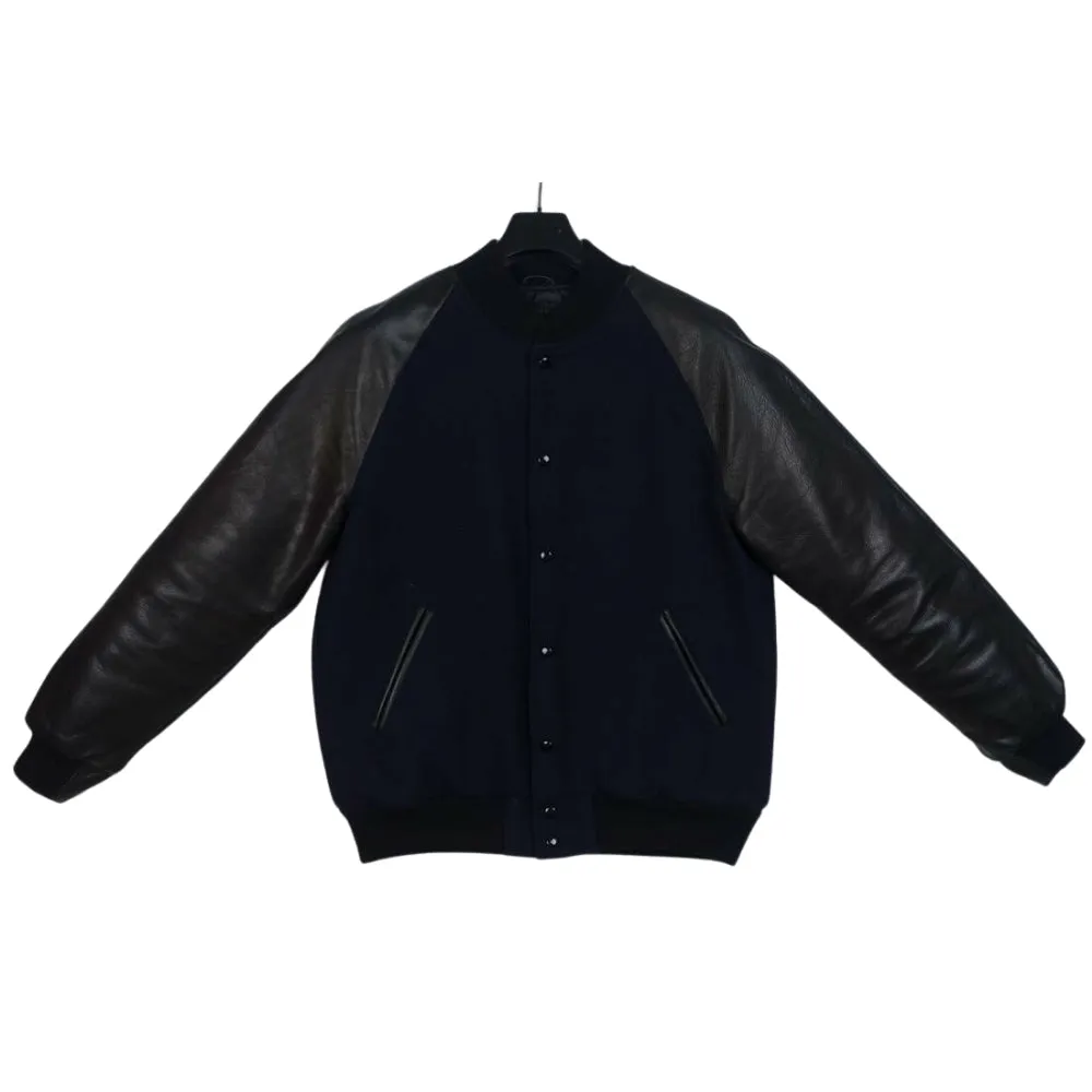 Navy Blue Raglan Sleeves Wool Leather Varsity Jacket