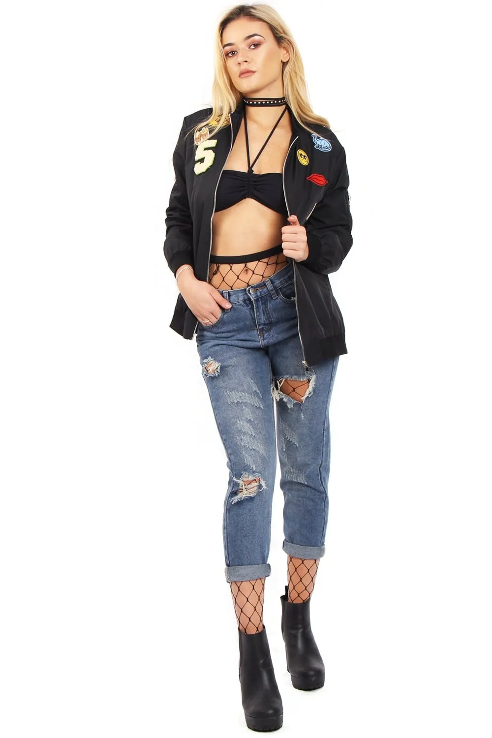 Stylish Oversized Applique Bomber Jacket for Trendy Look