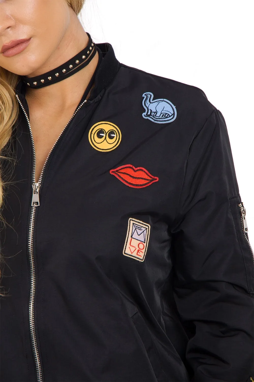 Stylish Oversized Applique Bomber Jacket for Trendy Look