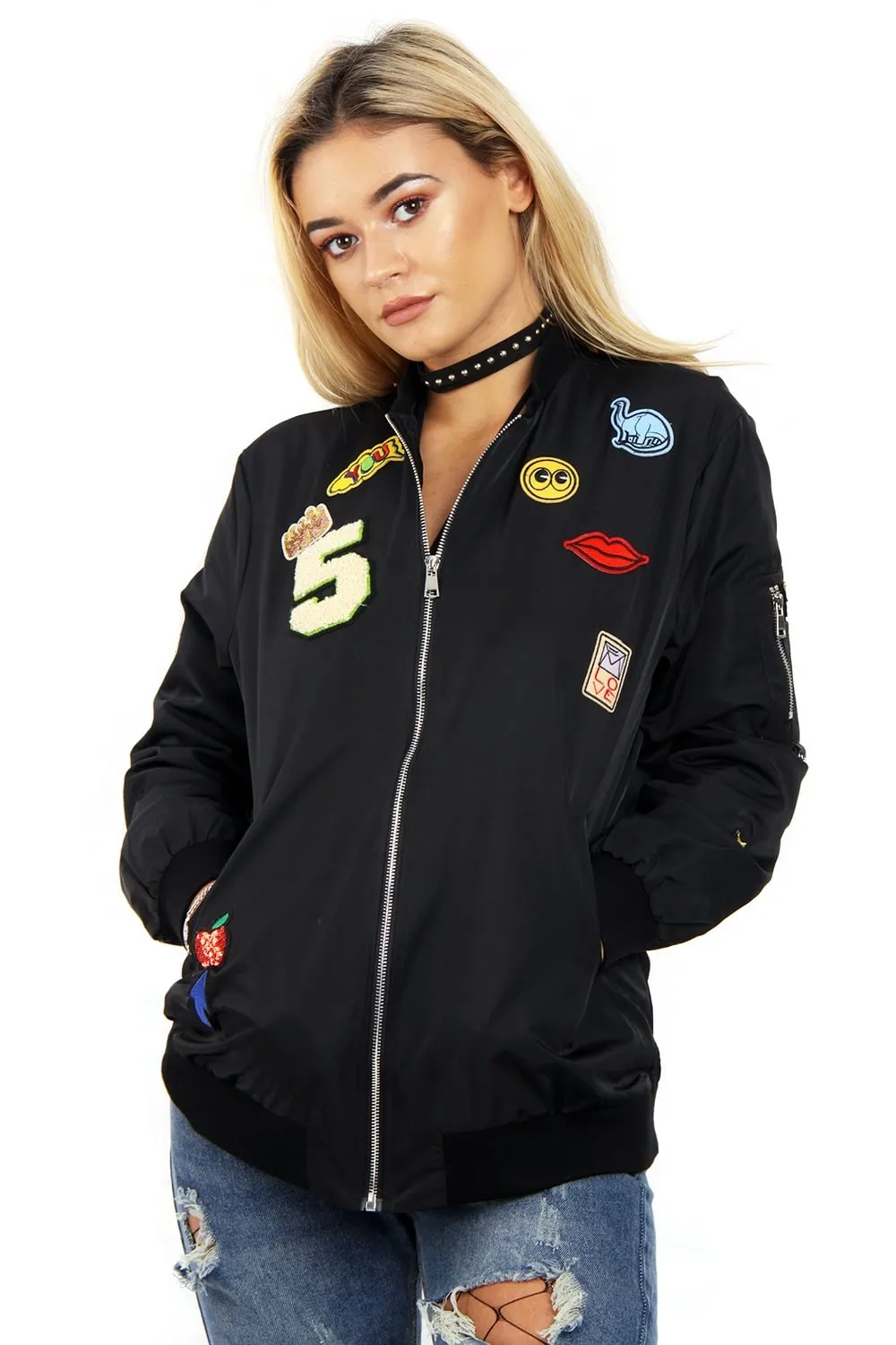 Stylish Oversized Applique Bomber Jacket for Trendy Look