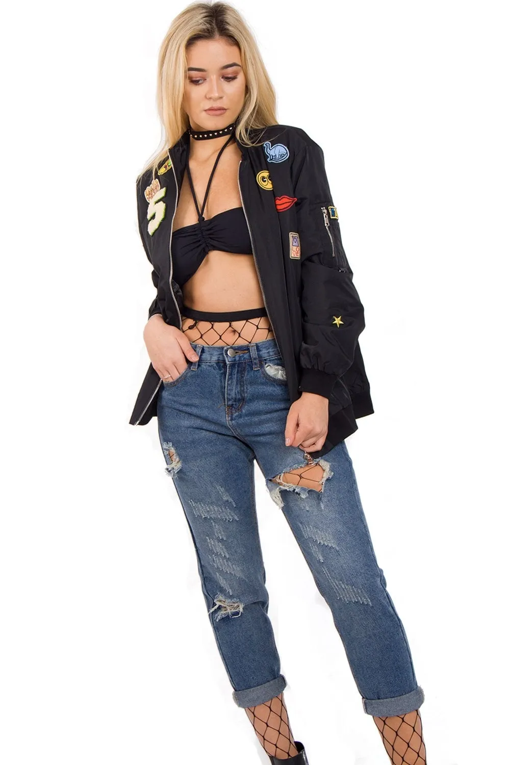 Stylish Oversized Applique Bomber Jacket for Trendy Look