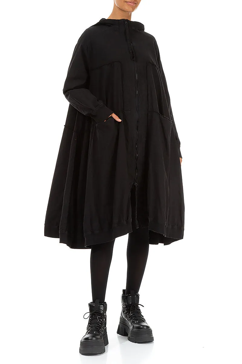 Oversized Black Cotton Swing Coat