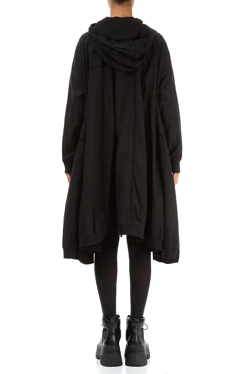 Oversized Black Cotton Swing Coat