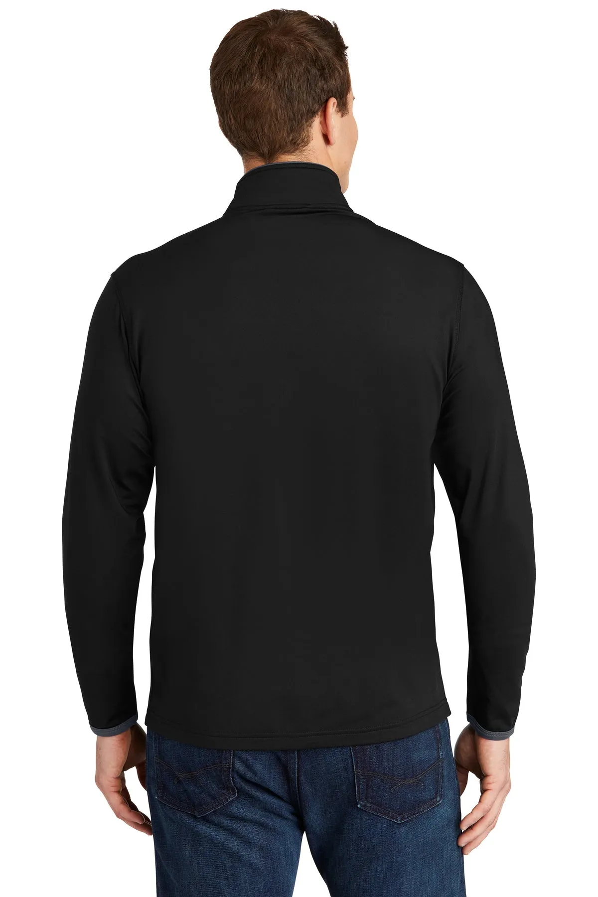 Sport-Tek Sport-Wick Stretch Contrast Branded Full-Zip Jackets, Black/ Charcoal Grey