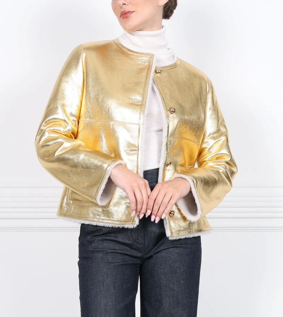 The Farrah Shearling Jacket in Gold