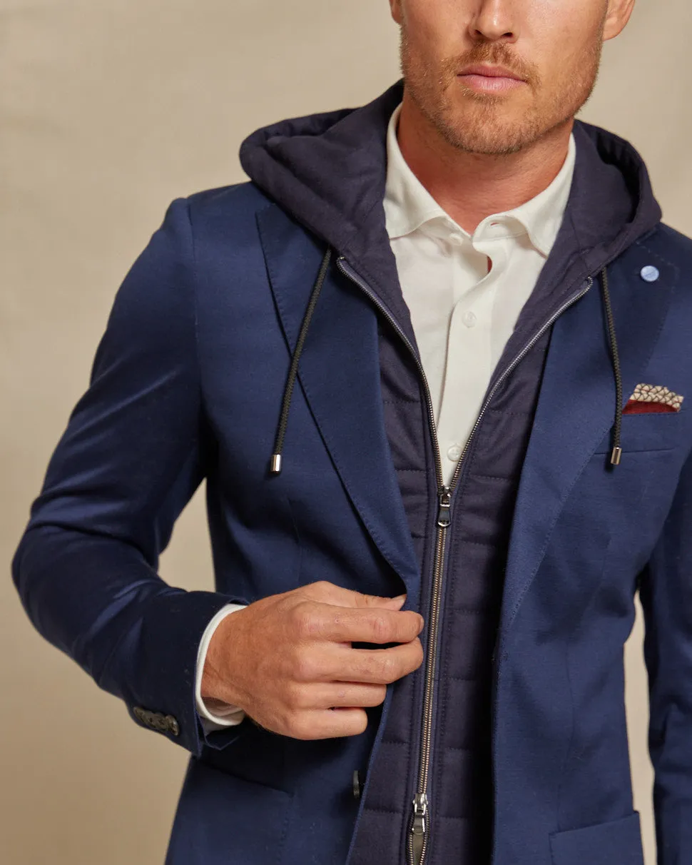 The Kane - Loro Piana Hoodie Button Out Soft Jacket - Navy Jersey