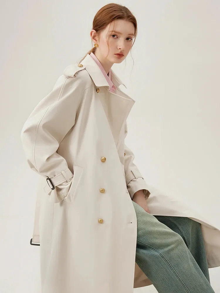 Turn-down Collar Double Breasted Office Lady Long Light Khaki Spring New Temperament Elegant Chic Coat