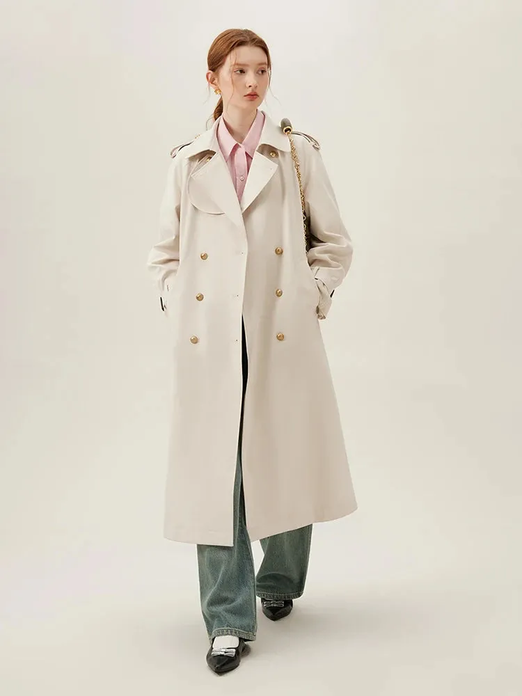 Turn-down Collar Double Breasted Office Lady Long Light Khaki Spring New Temperament Elegant Chic Coat