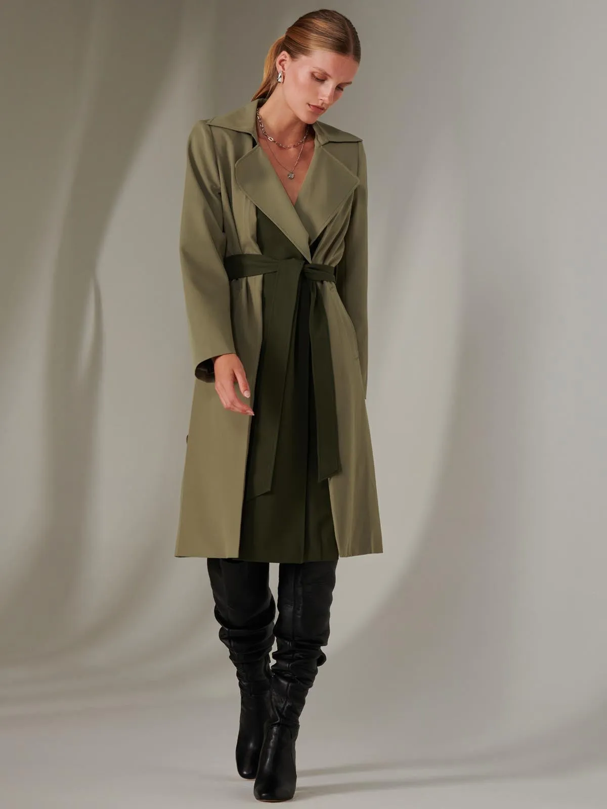 Two Tone Contrast Trench Coat, Soldier Green