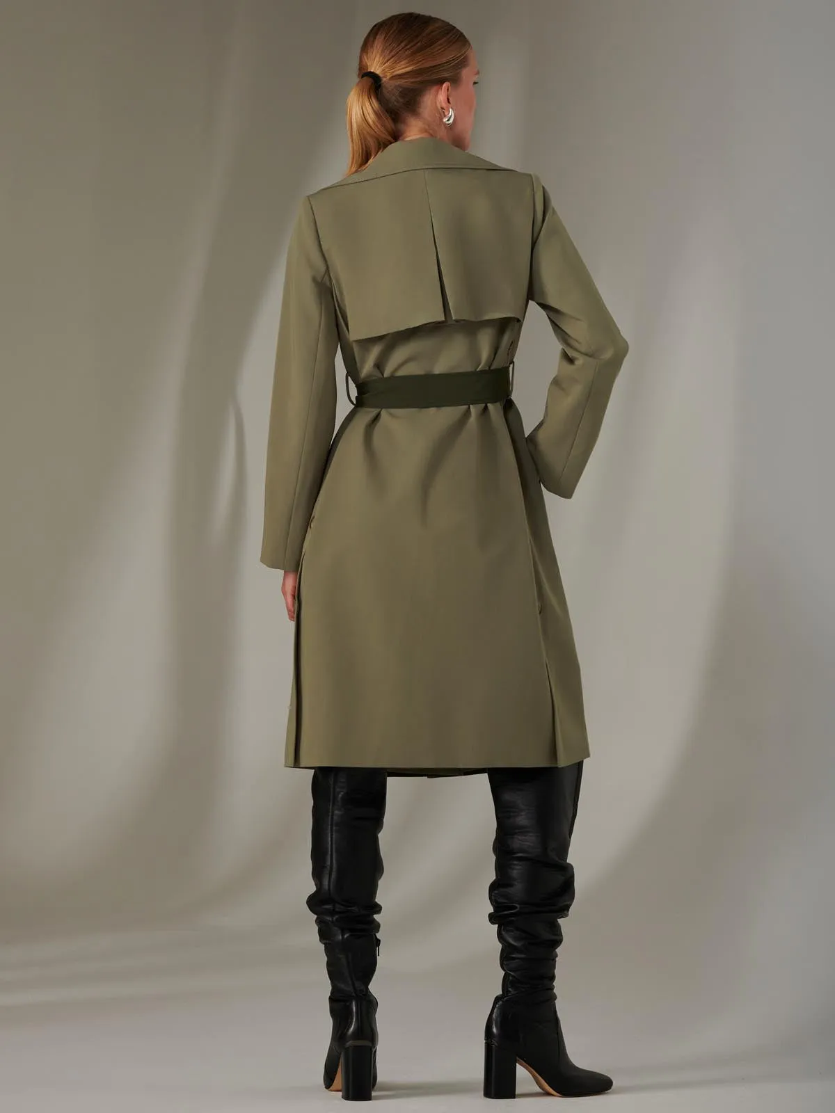 Two Tone Contrast Trench Coat, Soldier Green