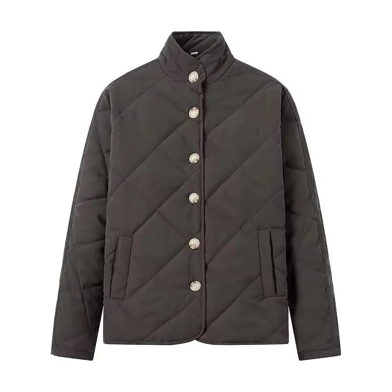 Wenkouban-Winter outfits Christmas Black Friday Stand Collar Bat Sleeve Button Up Quilted Jacket