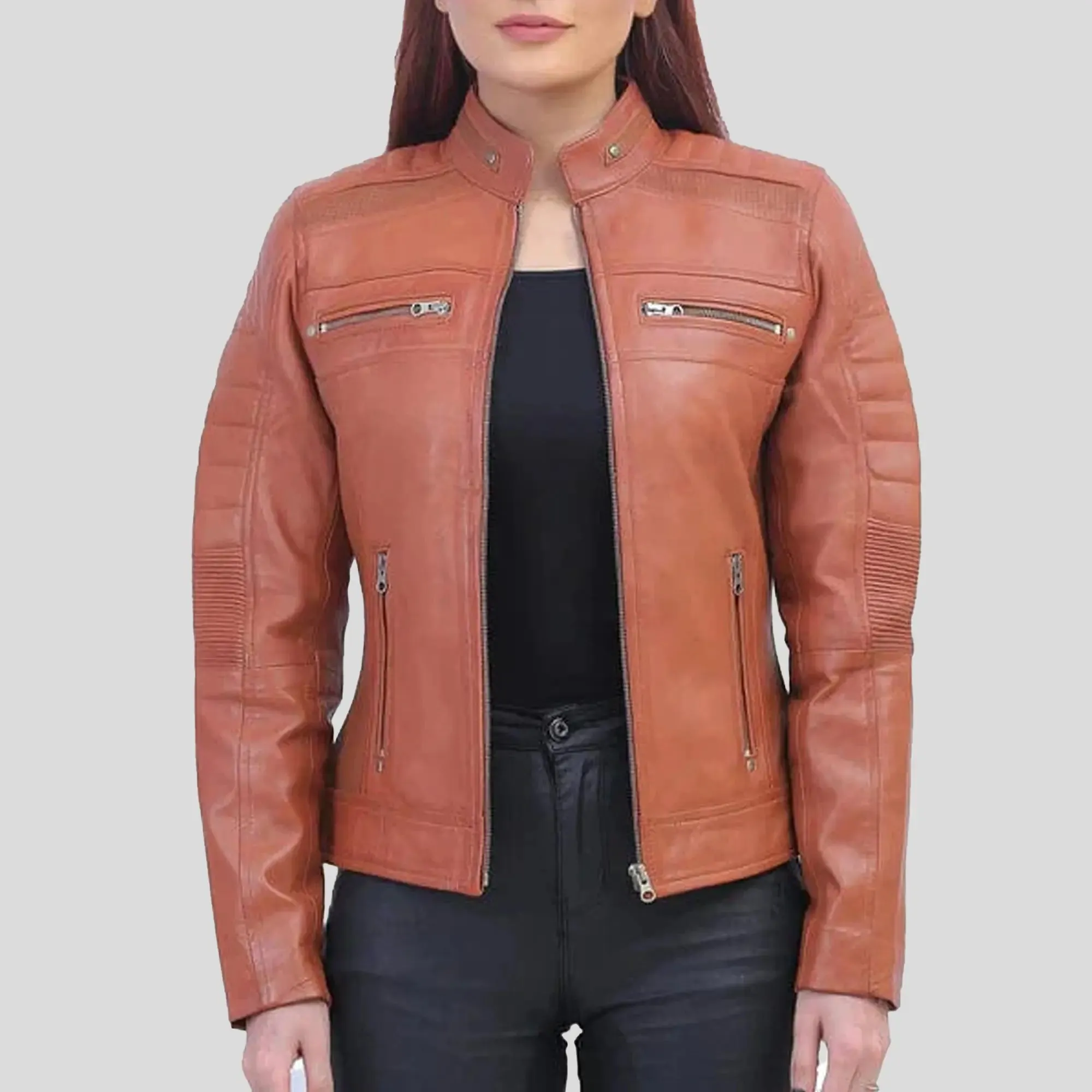 Womens Brown Cafe Racer Jacket